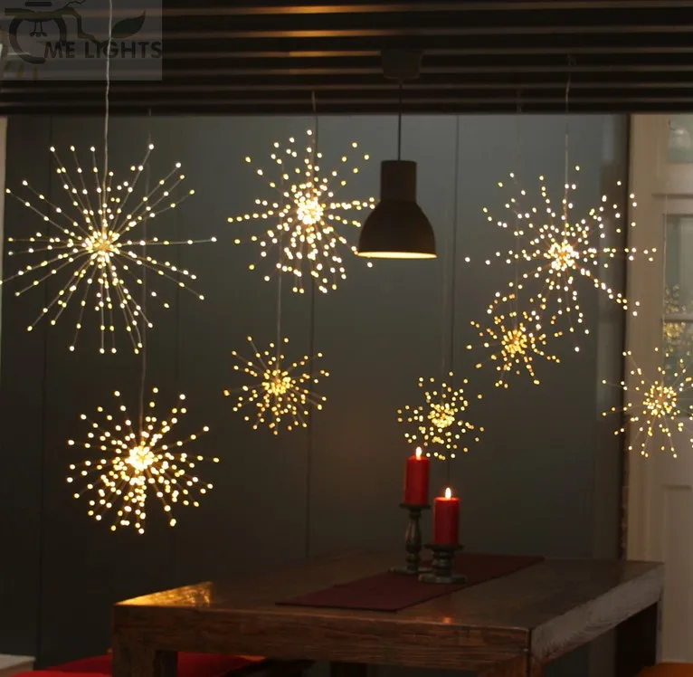 4 Pack Starburst Lights 120 LED 8 Mode Battery Operated Chandelier Star Lights With Remote, Hanging Christmas Decorations Indoor - View #5