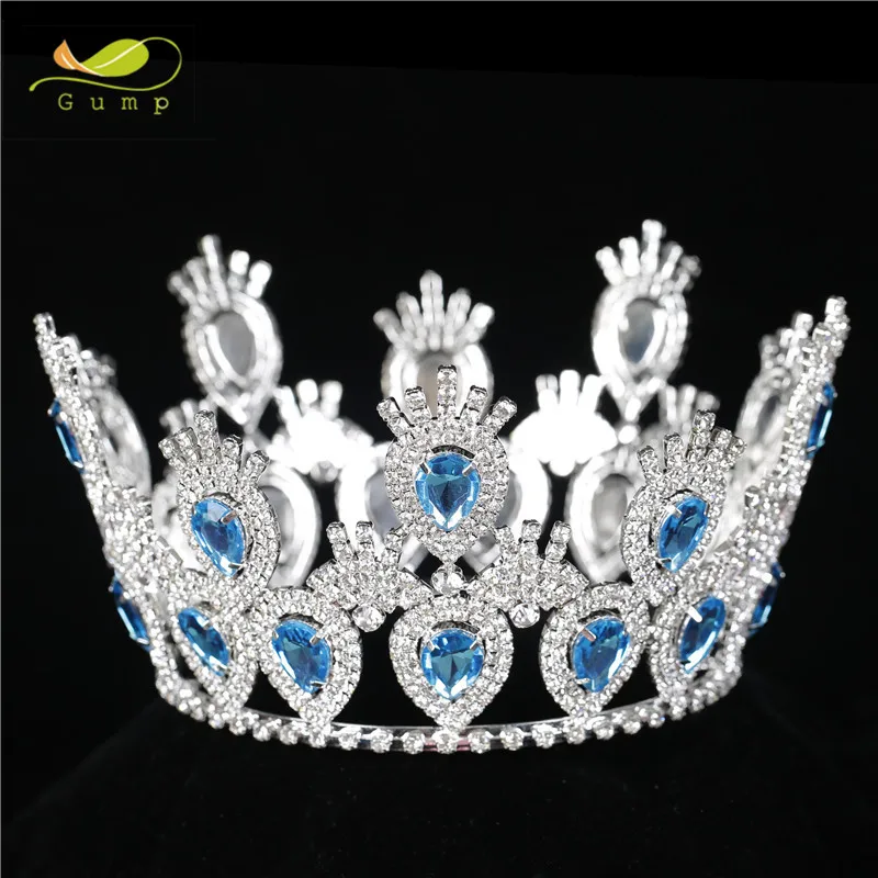 Пользовательские полные круглые синие хрустальные короны