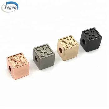 Hot Selling Square Alloy Custom Embossed Logo Metal Beads for Jewelry Making