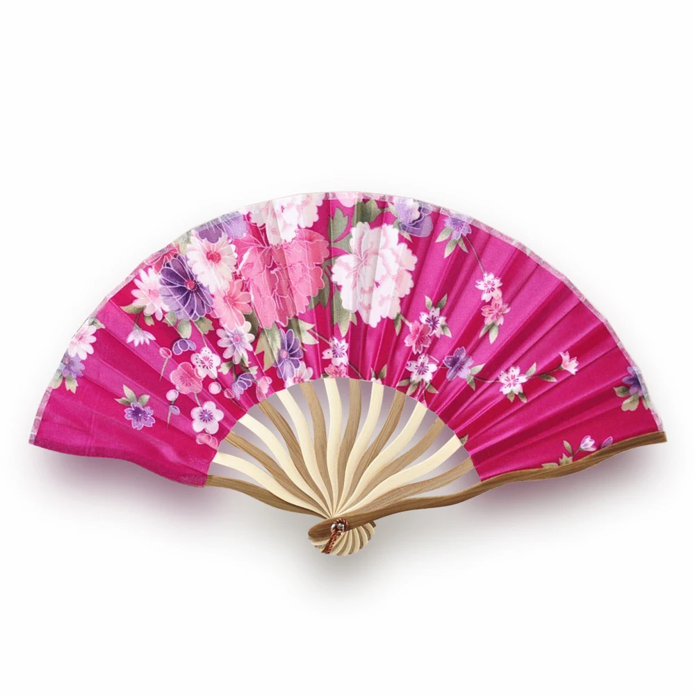 Цветочный принт изогнутая ручка из бамбука складной веер синий розовый