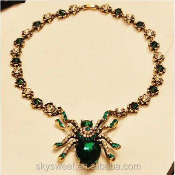 vintage crystal spider necklace, gem spider jewelry(SWTJU1666)