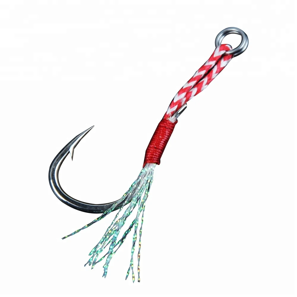 Fishing Hook Double Jig Hooks Thread Feather Fishing Lure Slow Jigging Sea  Tackle 