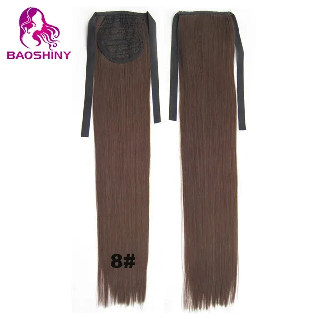 22 дюйма шелковистый прямой конский хвост синтетические волосы темный светлый шиньоны