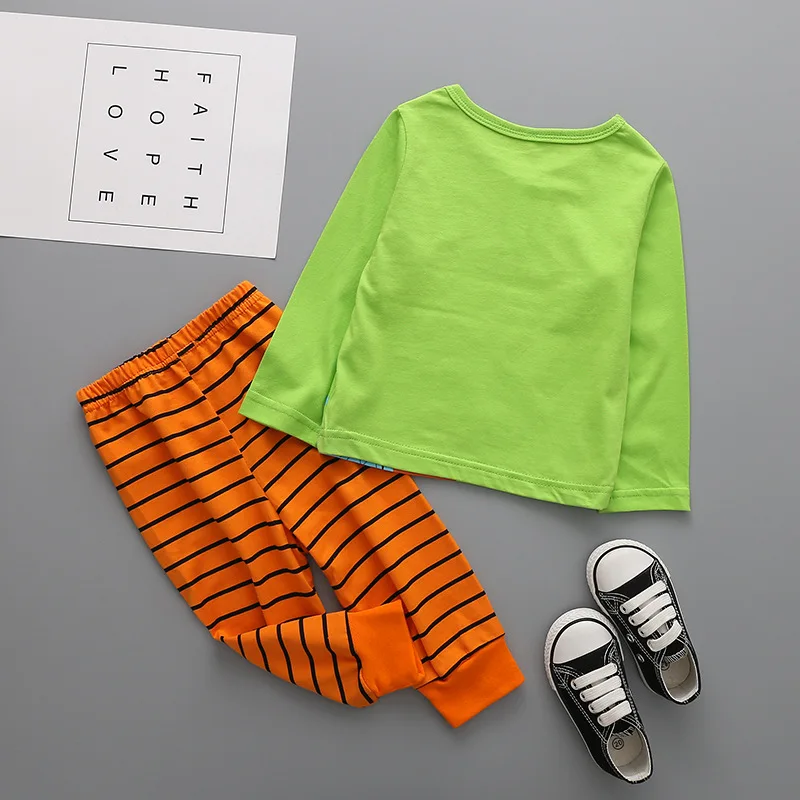 Модная детская пижама из 2018 хлопка с длинным рукавом и мультяшным рисунком на возраст 2-6 лет