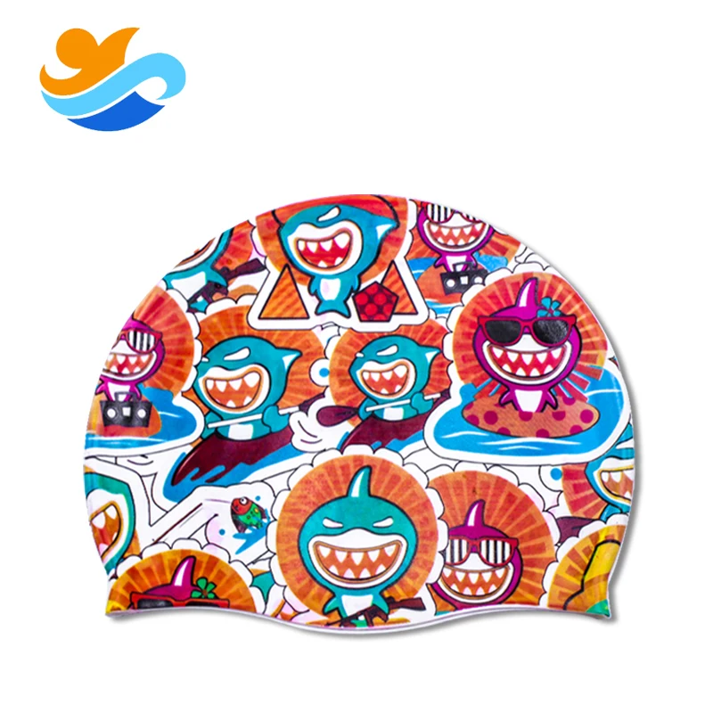 Custom logo thermal transfer personalized silicone swimming cap for children and adult