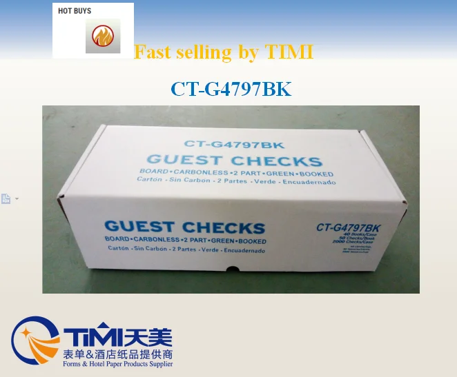 
 FSC paper CT-G4797BK popularity clear copy carbonless guest check with logo  