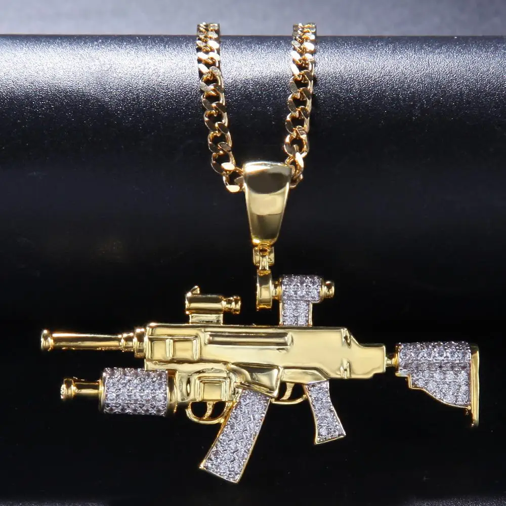 Zirconium Gun Pendant - Iced Out UZI Jewelry for Men \u0026 Women, image size:1000x1000
