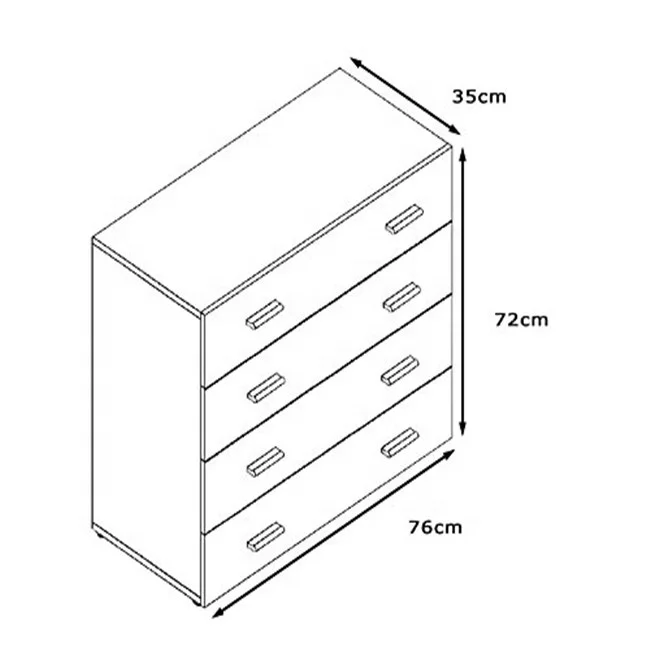 Матовый комод MDF белого цвета с современным дизайном и 4 ящиками для гостиной квартиры
