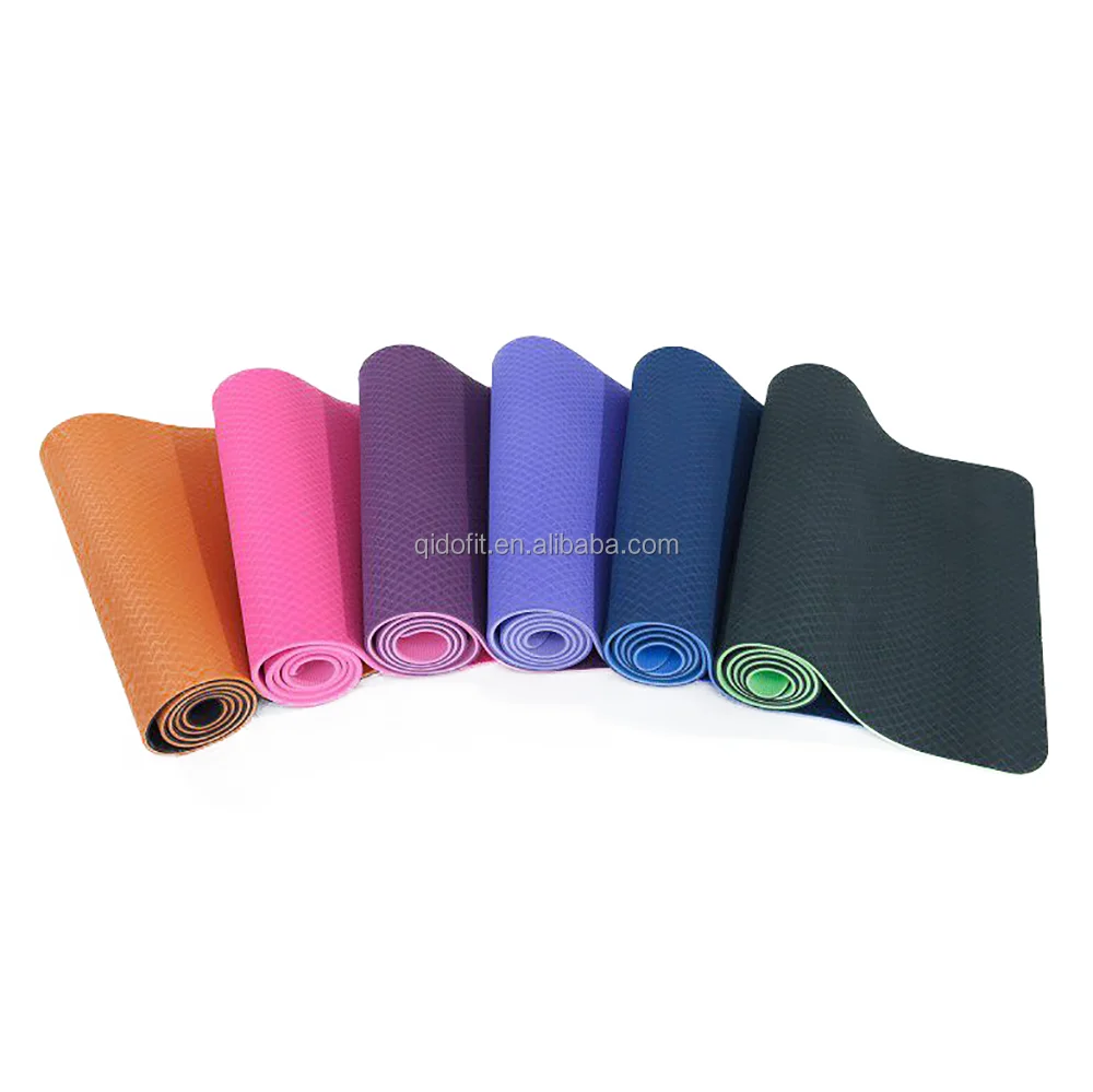 Qido оптовая продажа Экологически чистый двухцветный нескользящий коврик для йоги из ТПЭ