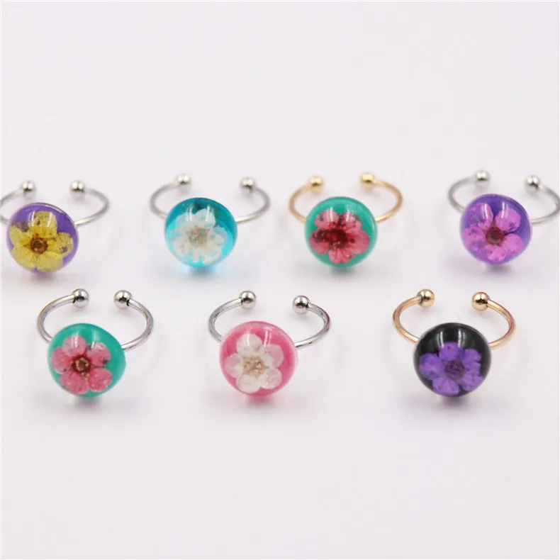 High Quality Kids Finger Rings With Dry Flower Ring Adjustable Resin  Jewelry Rings for Kids
