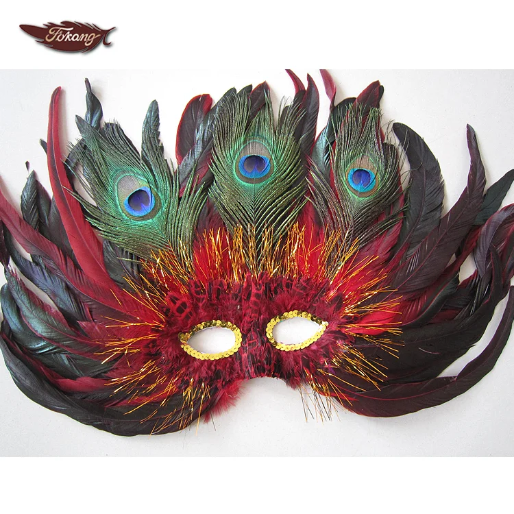 Red ! Beautiful Peacock Feather Attractive Party Mask 