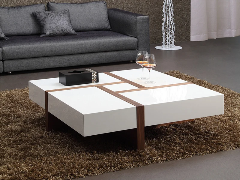 Modern Multifunction Storage square Black and  White Coffee Table in Wood