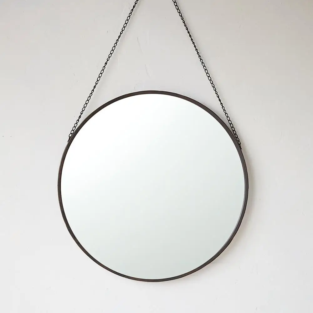 Decorative Round Set of 2 Black Wrought Iron Mirror Frames Wall Mirror with Chain