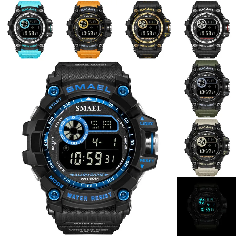 WJ-7708 и большим циферблатом, спортивные, мужские часы, водонепроницаемые, деловые пластик handwatches Мальчики Дата цифровые наручные часы
