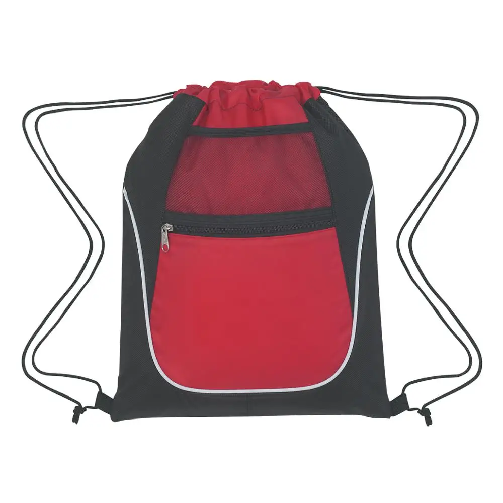 Three Colors Option Drawstring Pack With Dual Pockets 210d Polyester ...