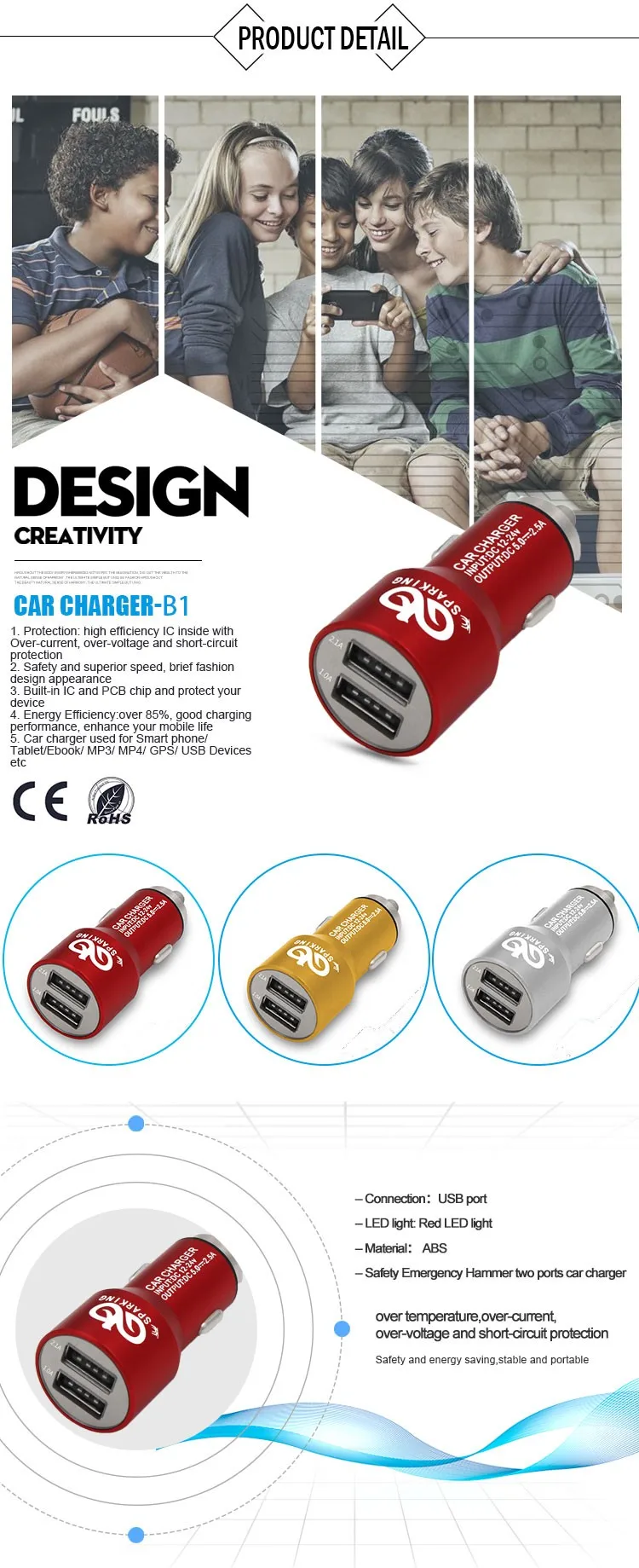 USB 2 port car charger