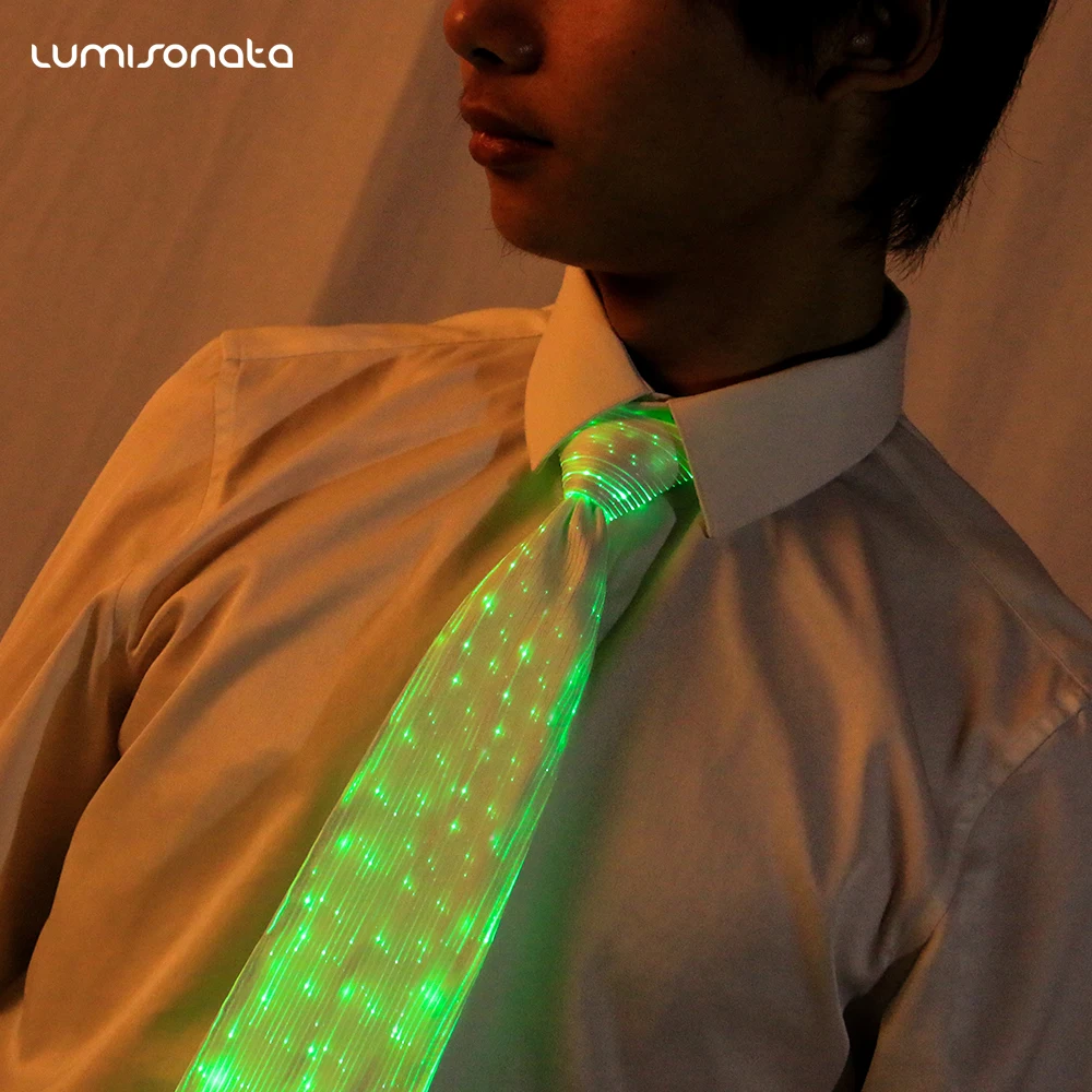 Super Cool LED Luminous Light up Fiber Optic Fabric  Neck Ties Rave Party Men Tie for Halloween
