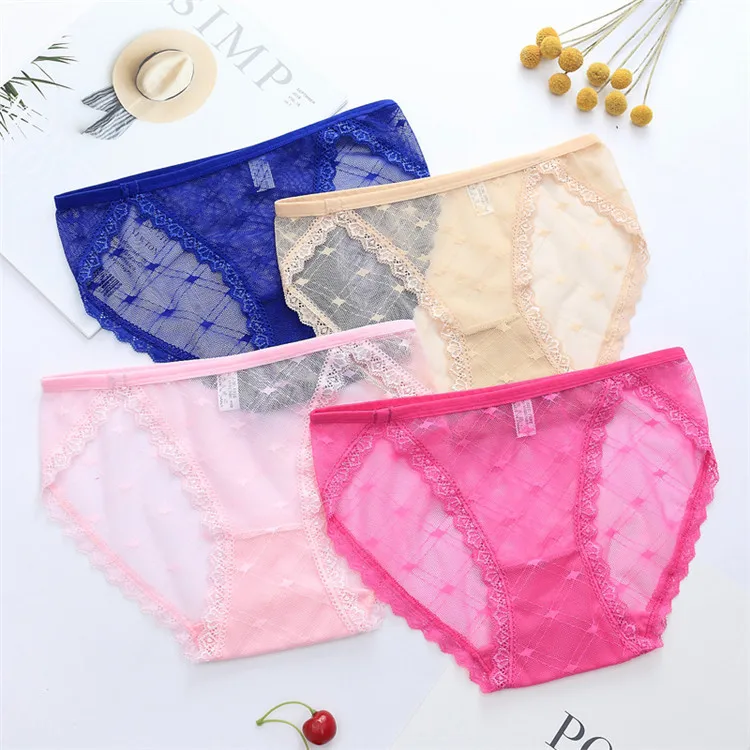 2019 New Satin Mesh Transparent Fat Women Hot Brief Bikini Panties
