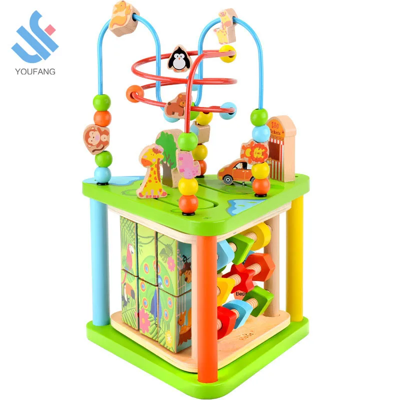 Yf Z6025動物園の楽しいアクティビティプレイセンターボックス子供教育おもちゃ多機能木製ビーズ迷路おもちゃ Buy を構築ボックスキット ジオメトリボックス楽器 形状選別キューブ Product On Alibaba Com