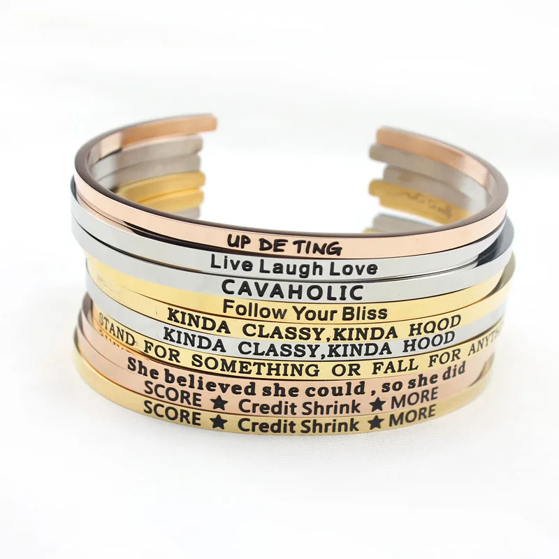 Engraved Quote with Monogram + Stainless Steel + Charm Bracelets