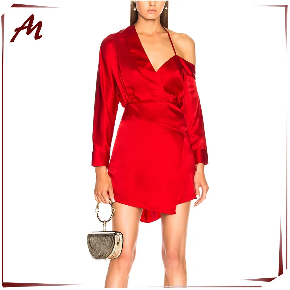 Latest Fashion Satin Red Dress Off Shoulder Smart Casual Dress - Buy Smart Casual  Dress,Off Shoulder Satin Dress,Dress Summer Casual Product on Alibaba.com