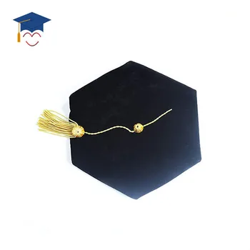 Black Velvet Doctoral Graduation Tam With Gold Tassel - Adjustable 8-Sided Cap For PhD Graduates
