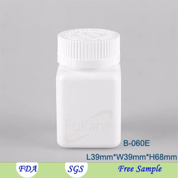 60ml Empty Square White HDPE Plastic Pill Bottle Packaging Medicine Capsule Container