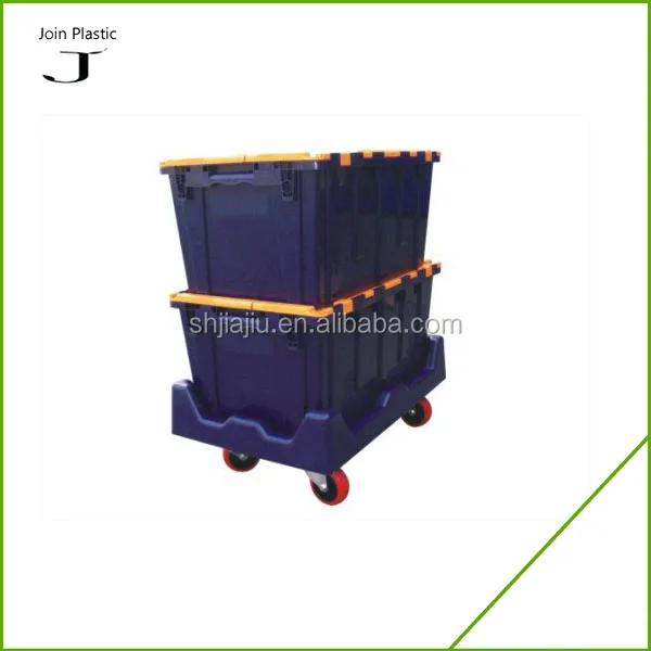 JOIN 70L Storage Stackable Plastic Rolling Container Attached Lid Tote Bin Moving Turnover Crate