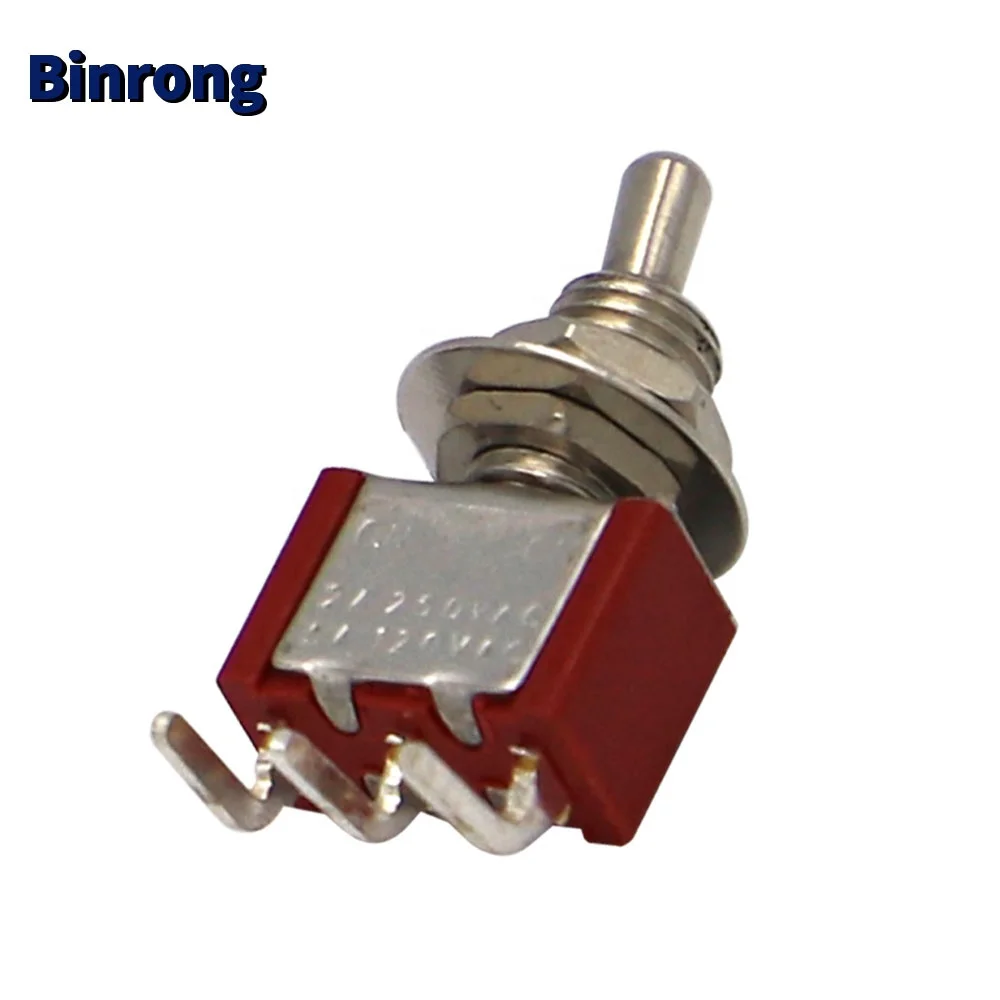 MTS Mini SPST on on Right Angle  PCB Short Handle Red Toggle Switch