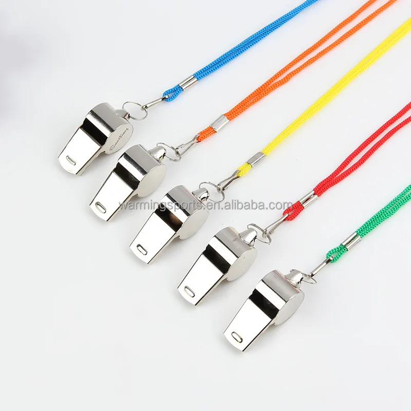 Дешевые, оптовая продажа, наружное использование, громкий свисток из нержавеющей стали, рефери, металлический свисток с ремешком