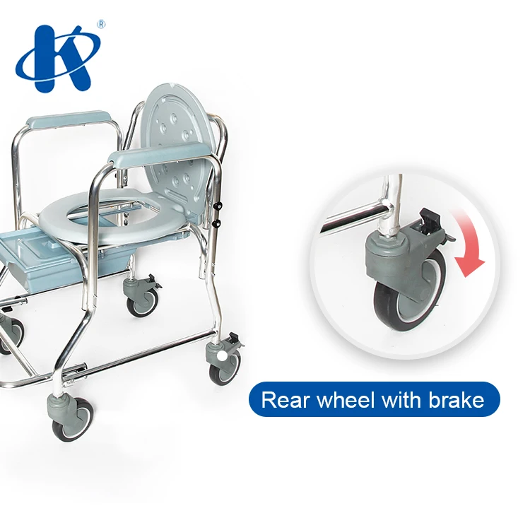 Kaiyang Modern Design KY699L Aluminum Commode Wheelchair With Oxidation Bright Frame