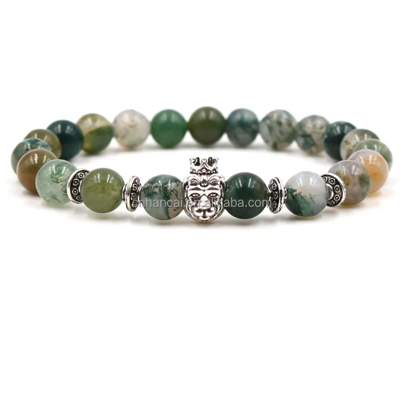 Natural Stone Bracelet for Women Men Rose India Agate Leopard Crown Lion Owl Buddha Beaded Yoga Bracelets Pulseira Masculina