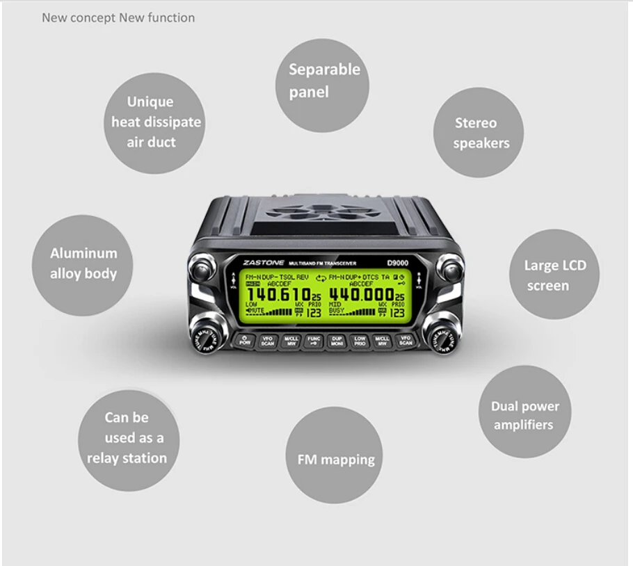 
 Новое поступление Zastone D9000 60 Вт Автомобильная рация 50 км Двухдиапазонная UHF VHF мобильный радиоприемник  