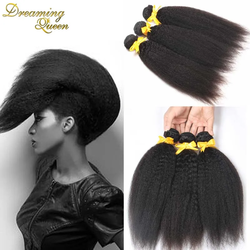 7A Brazilian Virgin Hair Straight Coarse Yaki 3 Pcs Lot Brazilian Hair Weave Bundles Italian Yaki
