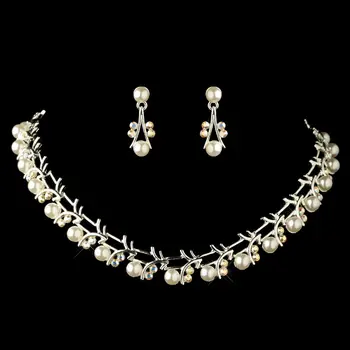 pearl and rhinestone necklace and earring set heart necklace wedding jewelry sets for brides