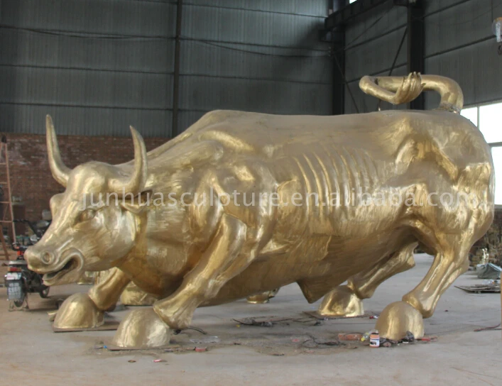 Outdoor Life Size Animal Wall Street Brass Bronze Bull Statue Sculpture