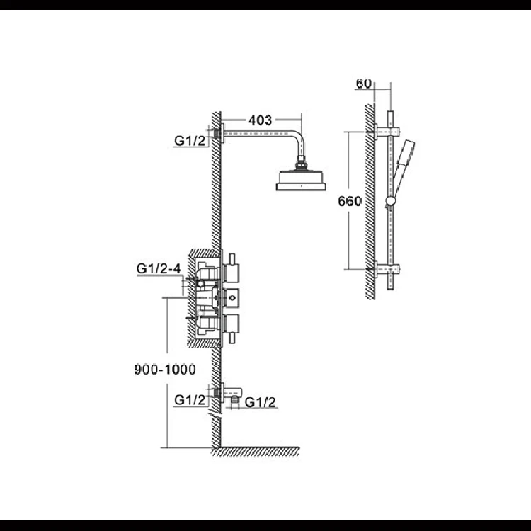 Modern Brass Concealed Thermostatic Shower System With Shower Head And Handset details