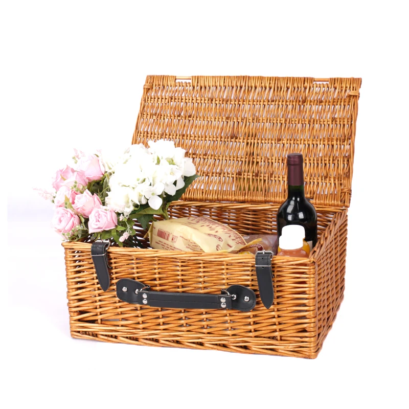 Lowest Price of Factory Wicker Picnic Basket Set Gift Empty Wine Black Wholesale Rattan Storage with Handle
