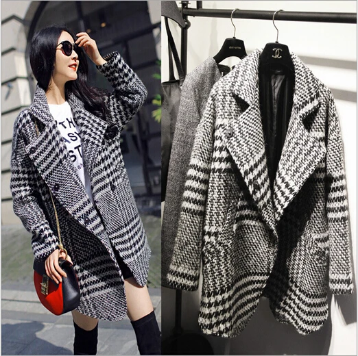 Source EY0095C abrigo invierno de lana irregular a cuadros blanco y negro a la moda para mujer on m.alibaba.com