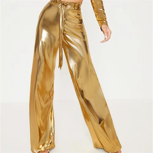 Women Party Golden Pants with Waist
