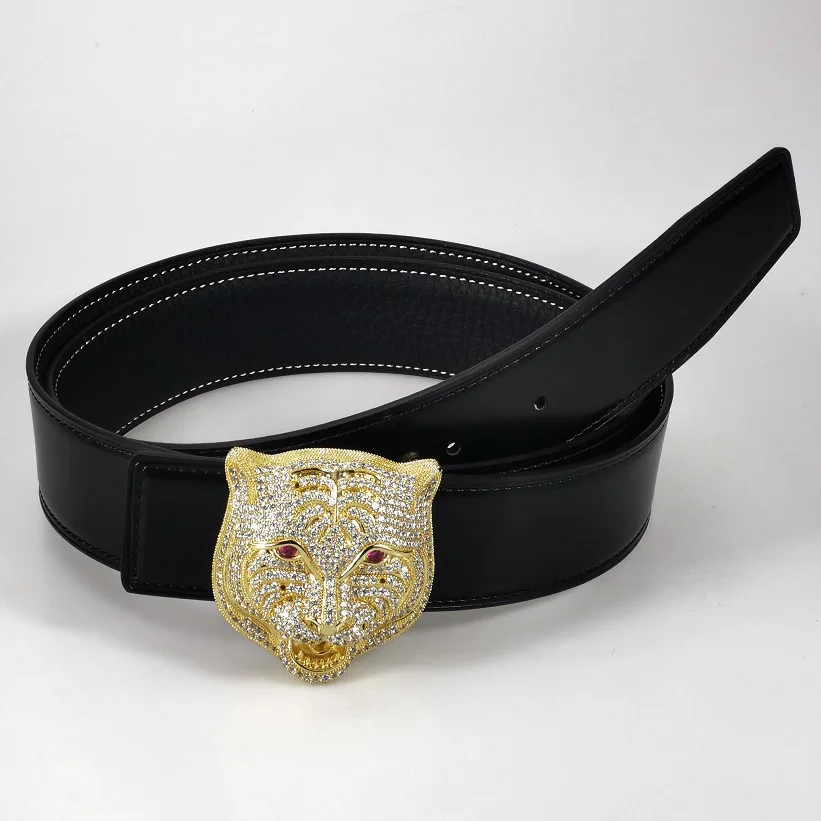 Wholesale Casual Cowskin ceinture masculino Waistband High Quality luxury  Diamond leopard genuine leather belt men From m.