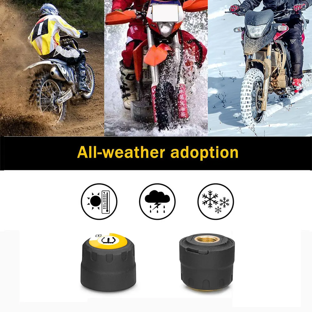Motorcycle Bluetooth Tire Pressure Monitoring System TPMS Mobile Phone APP Detection External Sensor Bluetooth 4.0 TPMS with 2 Tire Sensors for Motorcycles 