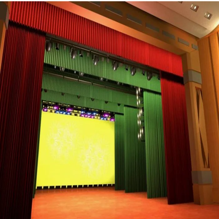 Fireproof Fabric Electric Stage Curtain with Strong Tension Motor Automatic System Motorized Stage Curtains with a Big Size