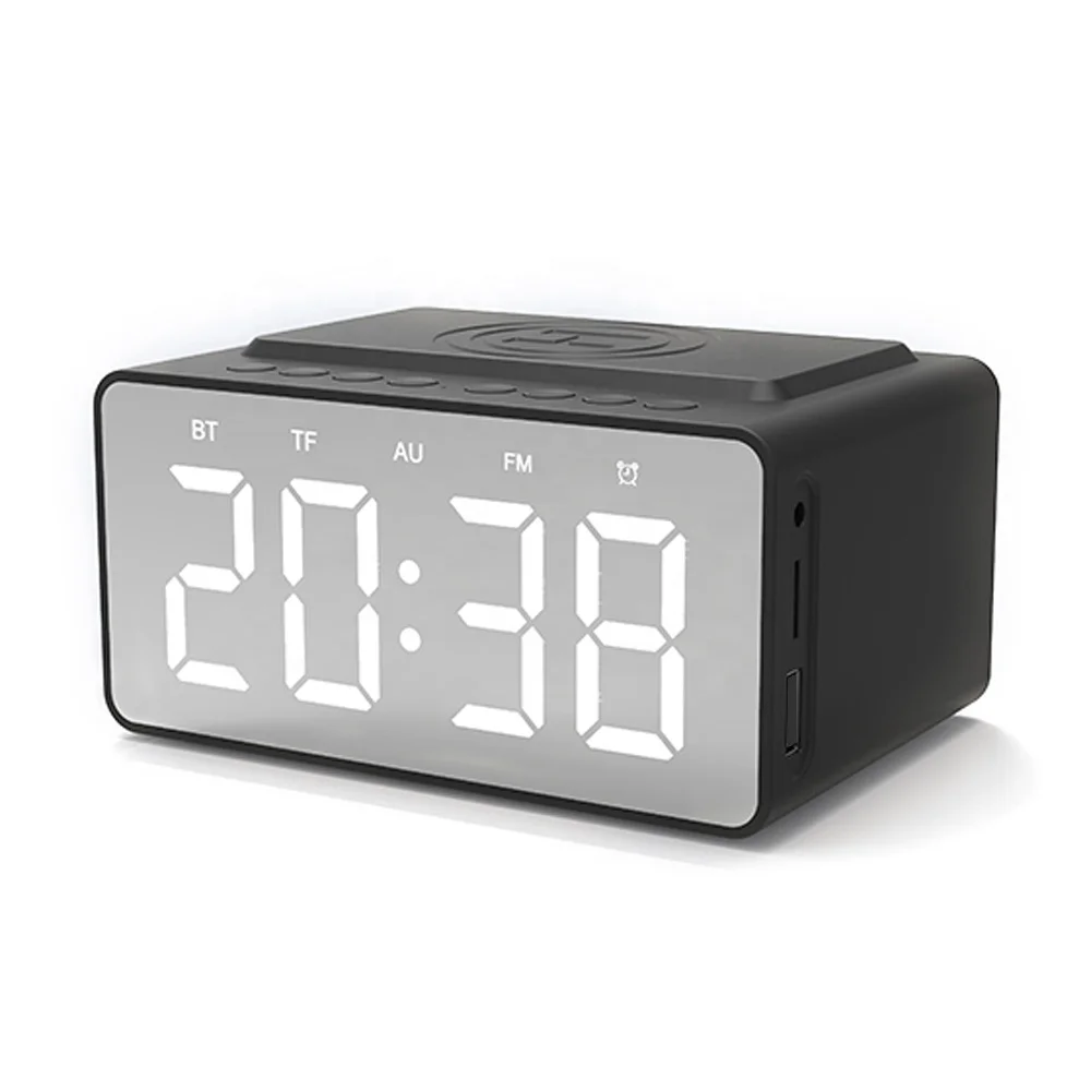 OEM Headphone Wireless Charging Alarm Clock with Radio Wireless Speaker for All Mobile Phone