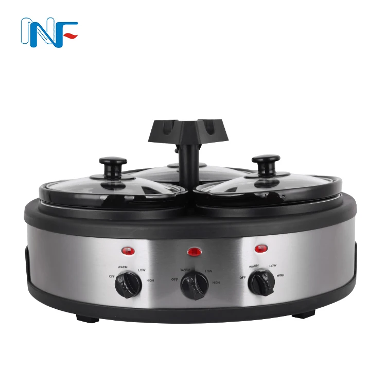 3in1 Cooking System Individual Heat Control Dipper Triple Slow Cooker Buffet Warmer