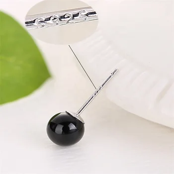 Unique Stylish Exclusive 925 sterling Silvrer Lively Ball Black Agate Korean Earrings