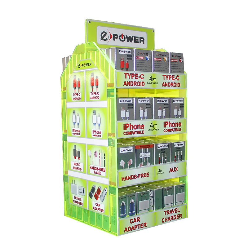 Spinning Counter 2 Sides 16 Sections USB Cable Charger Display, Cellphone Charger Display,  Mobile Phone Accessory Display