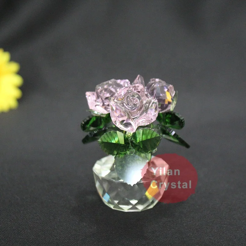 Оптовая продажа Лидер продаж кристаллическая фигурка розы K9 с вазой для украшения дома и