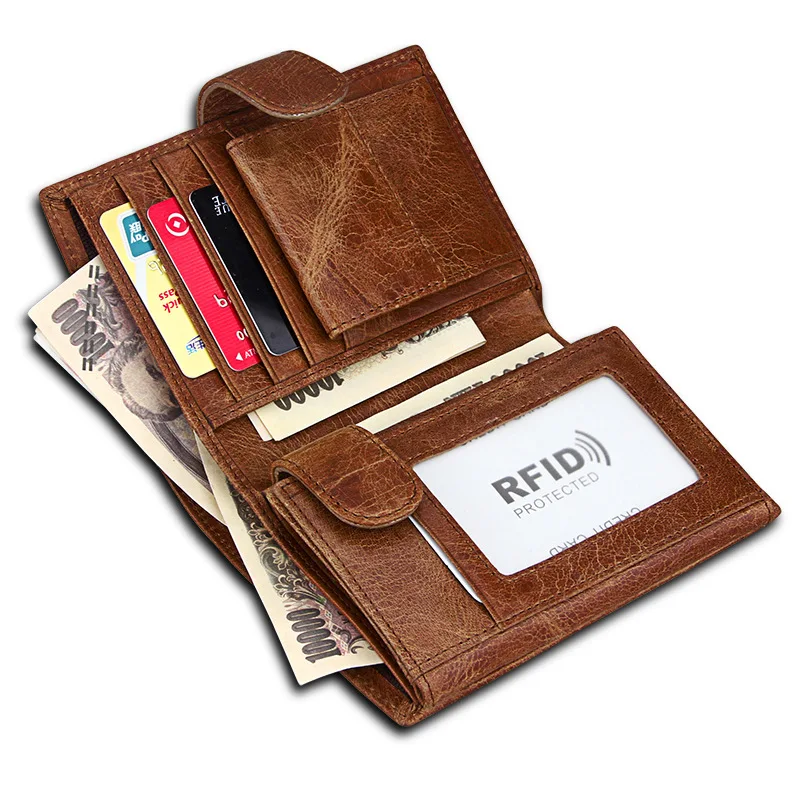 Genuine Leather Men Wallets Clutch Male RFID Wallet Short Coin Purse Card Holder