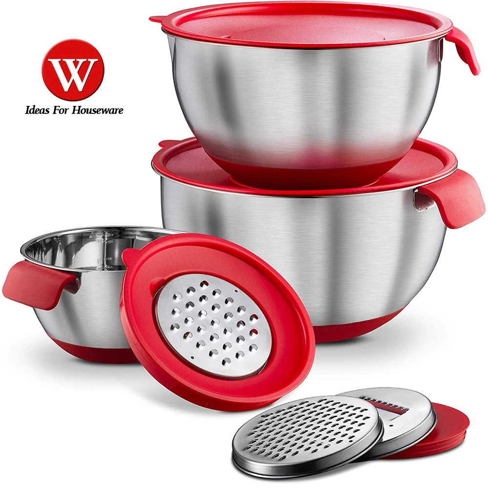 3 Piece Set Wholesale Stainless Steel Mixing Bowl With Pour Spout And